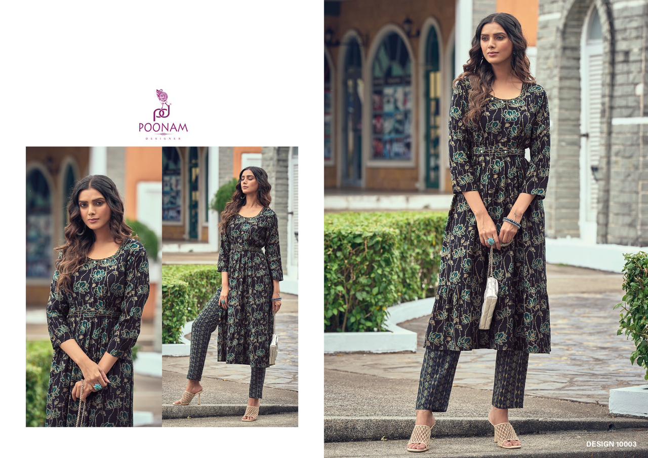 Poonam Florida Fancy Nayra Cut Wholesale Designer Kurti With Bottom